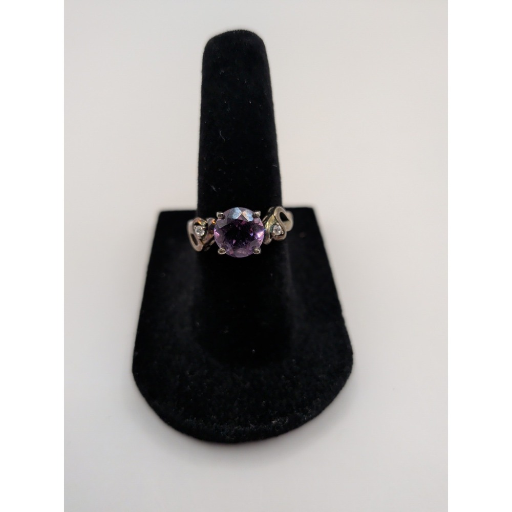 Round Natural Amethyst‎ Sterling Silver Ring Size 6